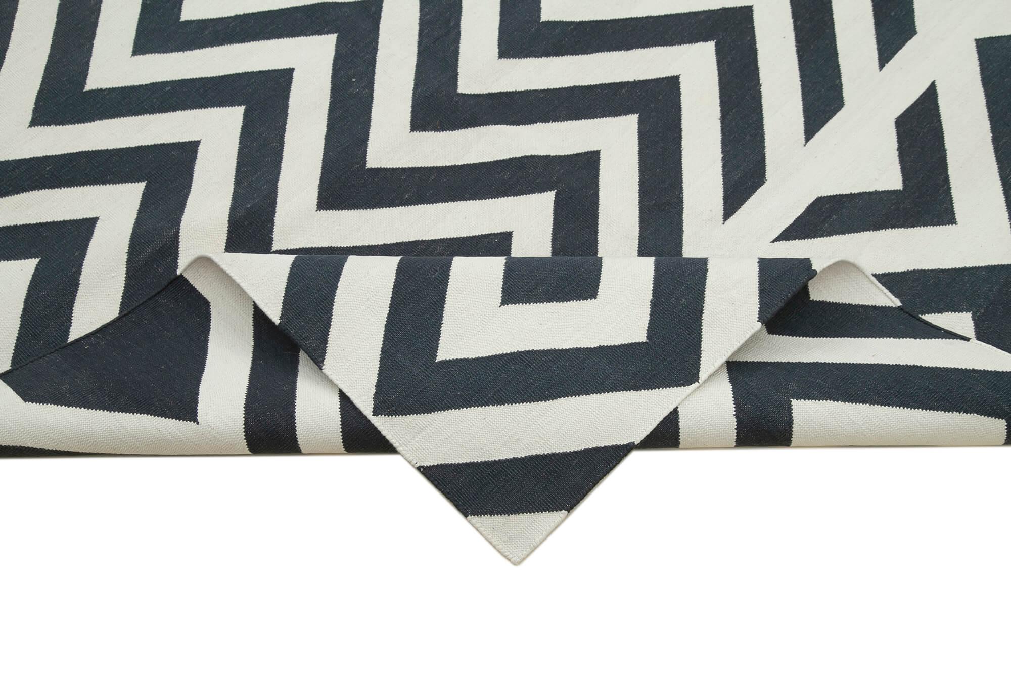 Geometric Duri Siyah Geometrik Pamuk Yün El Dokuma Halısı 278x362 Agacan
