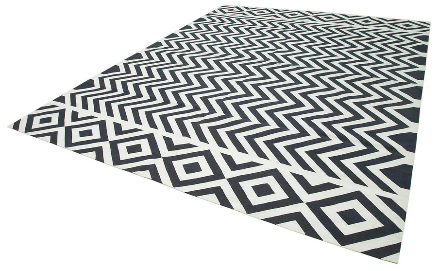 Geometric Duri Siyah Geometrik Pamuk Yün El Dokuma Halısı 286x366 Agacan