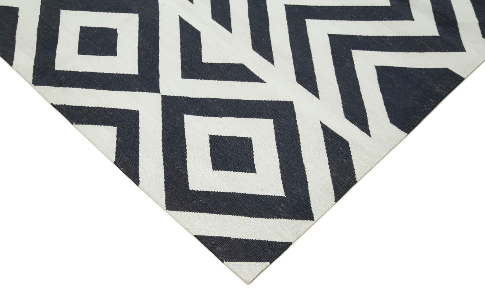 Geometric Duri Siyah Geometrik Pamuk Yün El Dokuma Halısı 286x366 Agacan