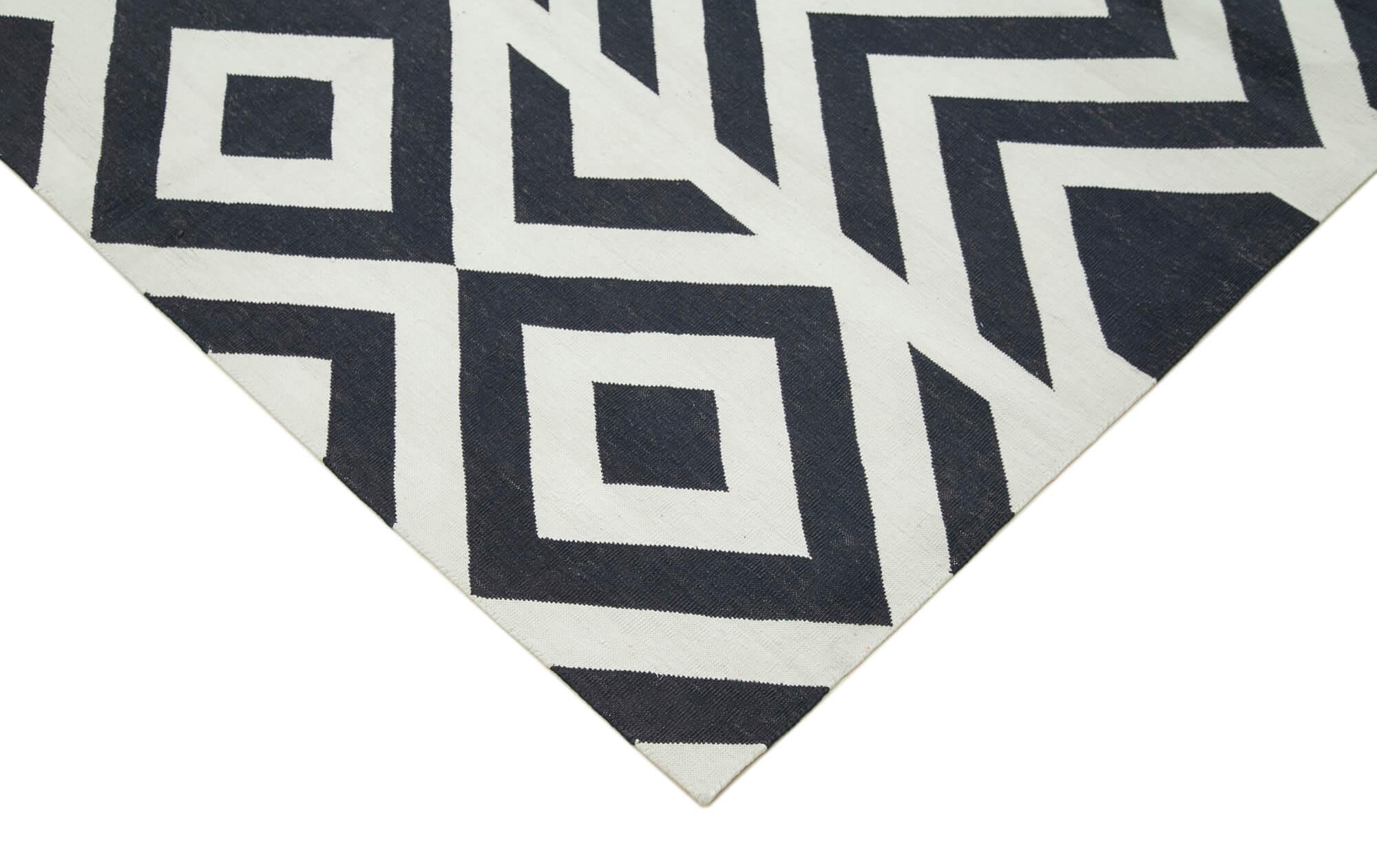 Geometric Duri Siyah Geometrik Pamuk Yün El Dokuma Halısı 286x366 Agacan