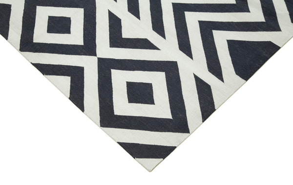 Geometric Duri Siyah Geometrik Pamuk Yün El Dokuma Halısı 286x366 Agacan