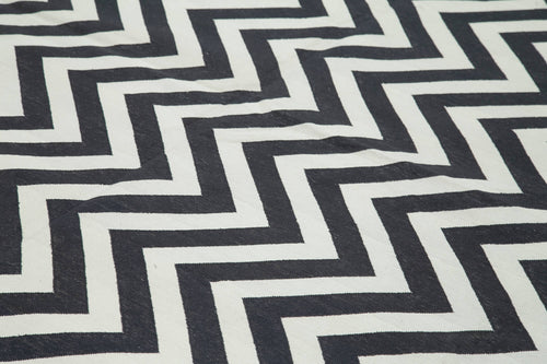 Geometric Duri Siyah Geometrik Pamuk Yün El Dokuma Halısı 286x366 Agacan