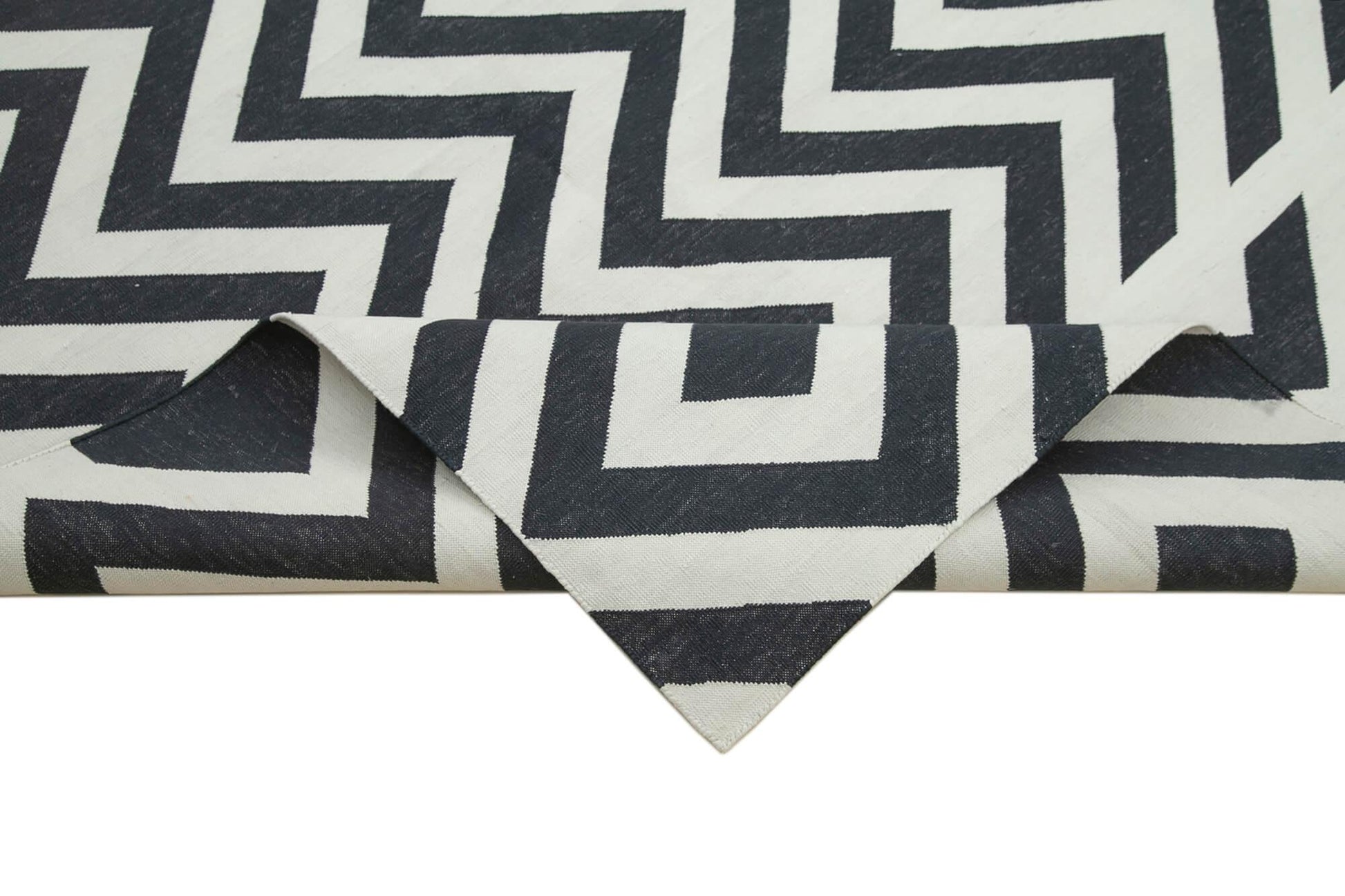 Geometric Duri Siyah Geometrik Pamuk Yün El Dokuma Halısı 286x366 Agacan