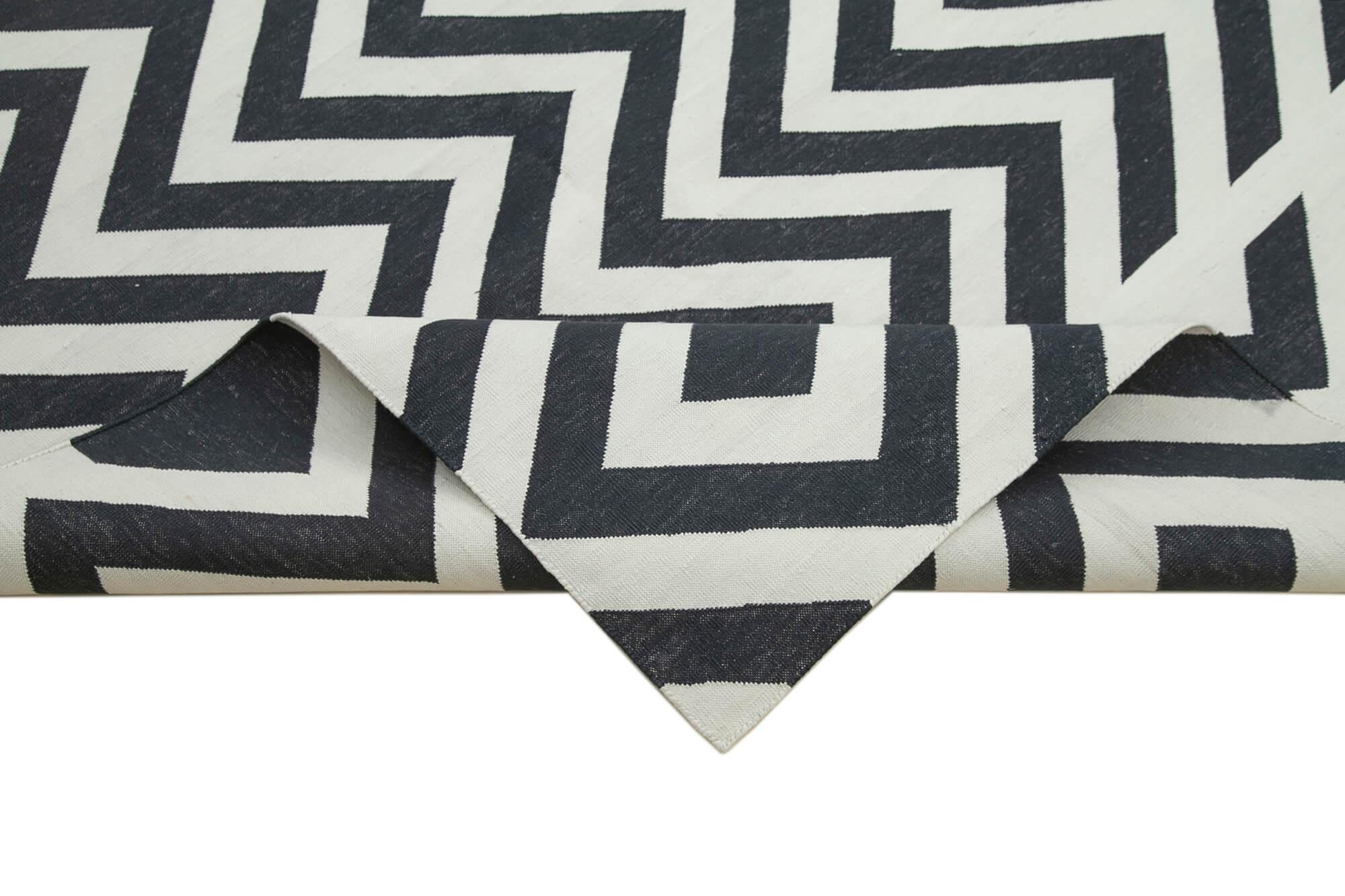 Geometric Duri Siyah Geometrik Pamuk Yün El Dokuma Halısı 286x366 Agacan