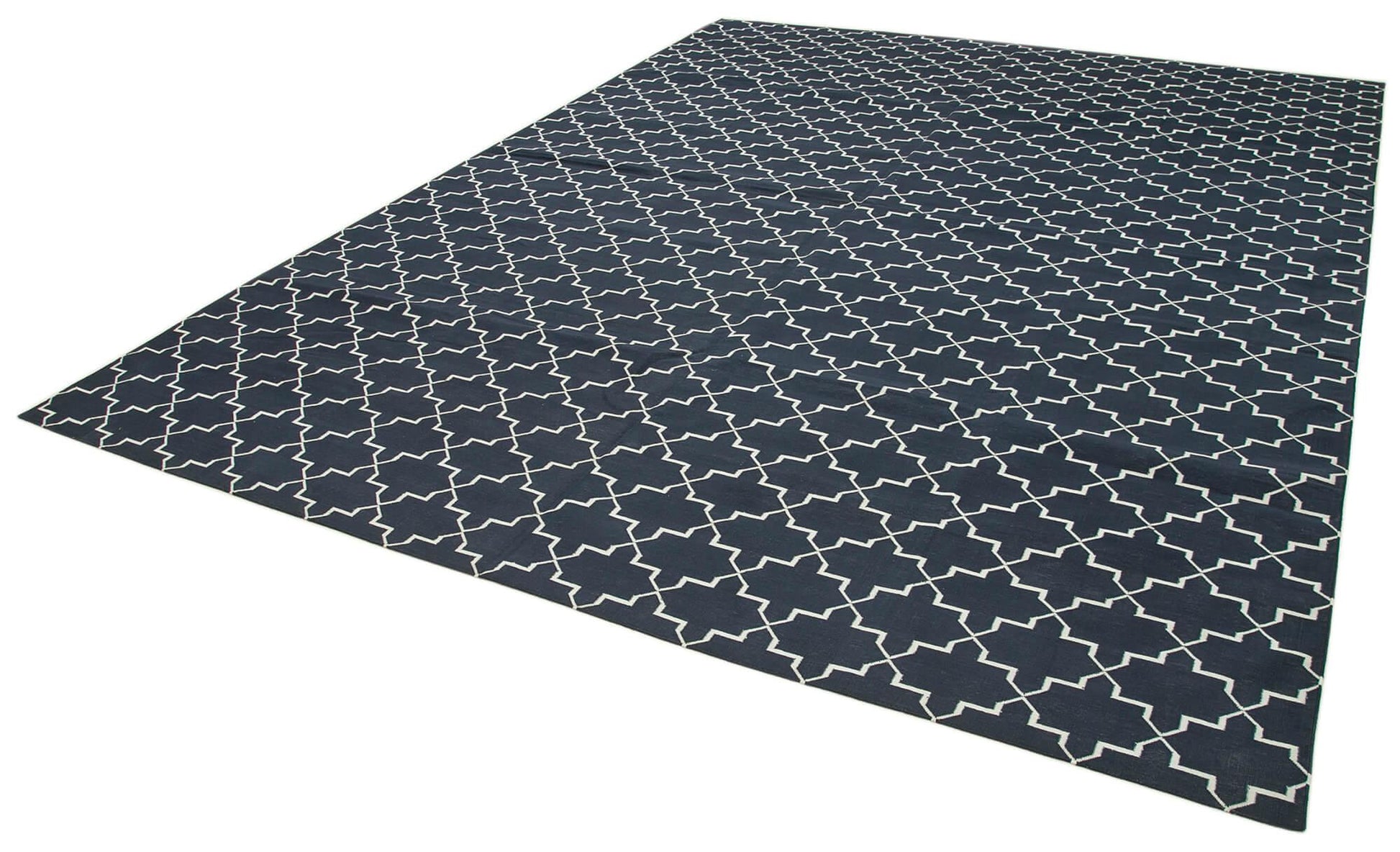Geometric Duri Siyah Geometrik Pamuk Yün El Dokuma Halısı 278x361 Agacan
