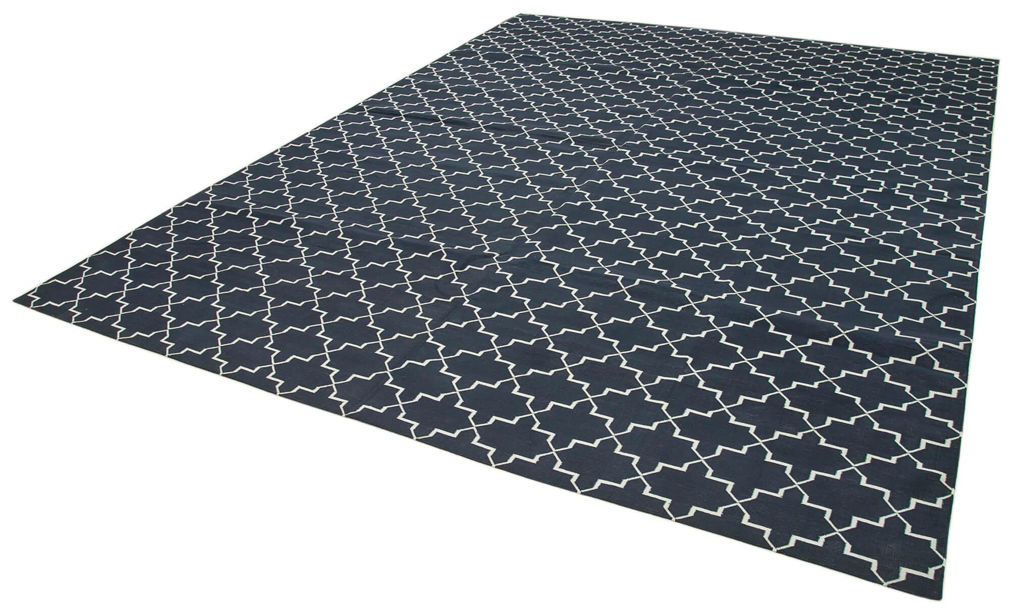 Geometric Duri Siyah Geometrik Pamuk Yün El Dokuma Halısı 278x361 Agacan