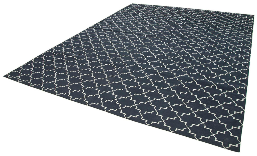 Geometric Duri Siyah Geometrik Pamuk Yün El Dokuma Halısı 278x361 Agacan
