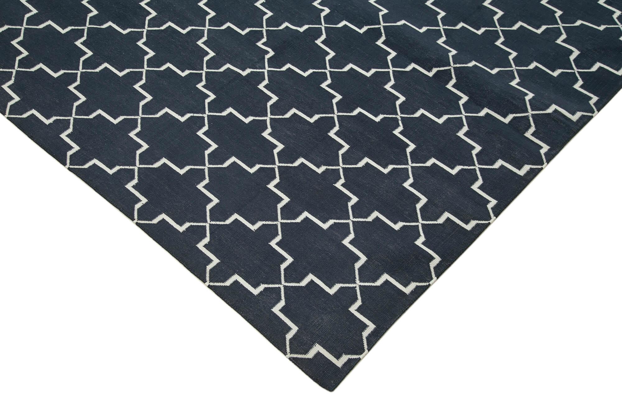 Geometric Duri Siyah Geometrik Pamuk Yün El Dokuma Halısı 278x361 Agacan