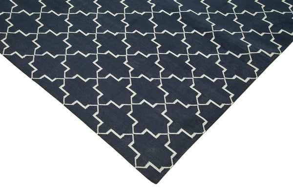 Geometric Duri Siyah Geometrik Pamuk Yün El Dokuma Halısı 278x361 Agacan