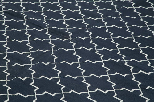 Geometric Duri Siyah Geometrik Pamuk Yün El Dokuma Halısı 278x361 Agacan