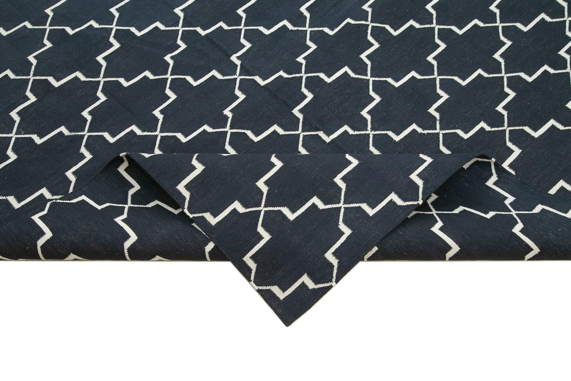 Geometric Duri Siyah Geometrik Pamuk Yün El Dokuma Halısı 278x361 Agacan