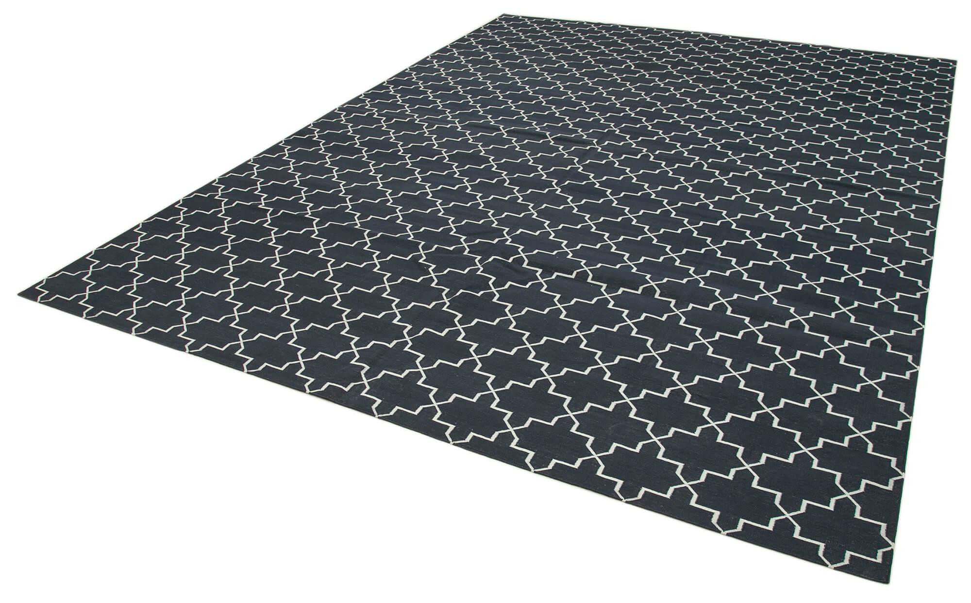 Geometric Duri Siyah Geometrik Pamuk Yün El Dokuma Halısı 280x365 Agacan
