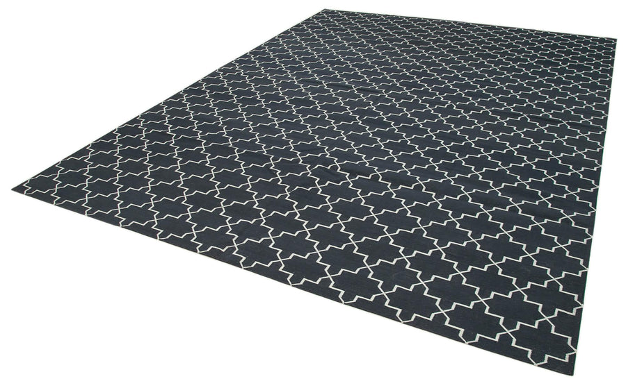 Geometric Duri Siyah Geometrik Pamuk Yün El Dokuma Halısı 280x365 Agacan