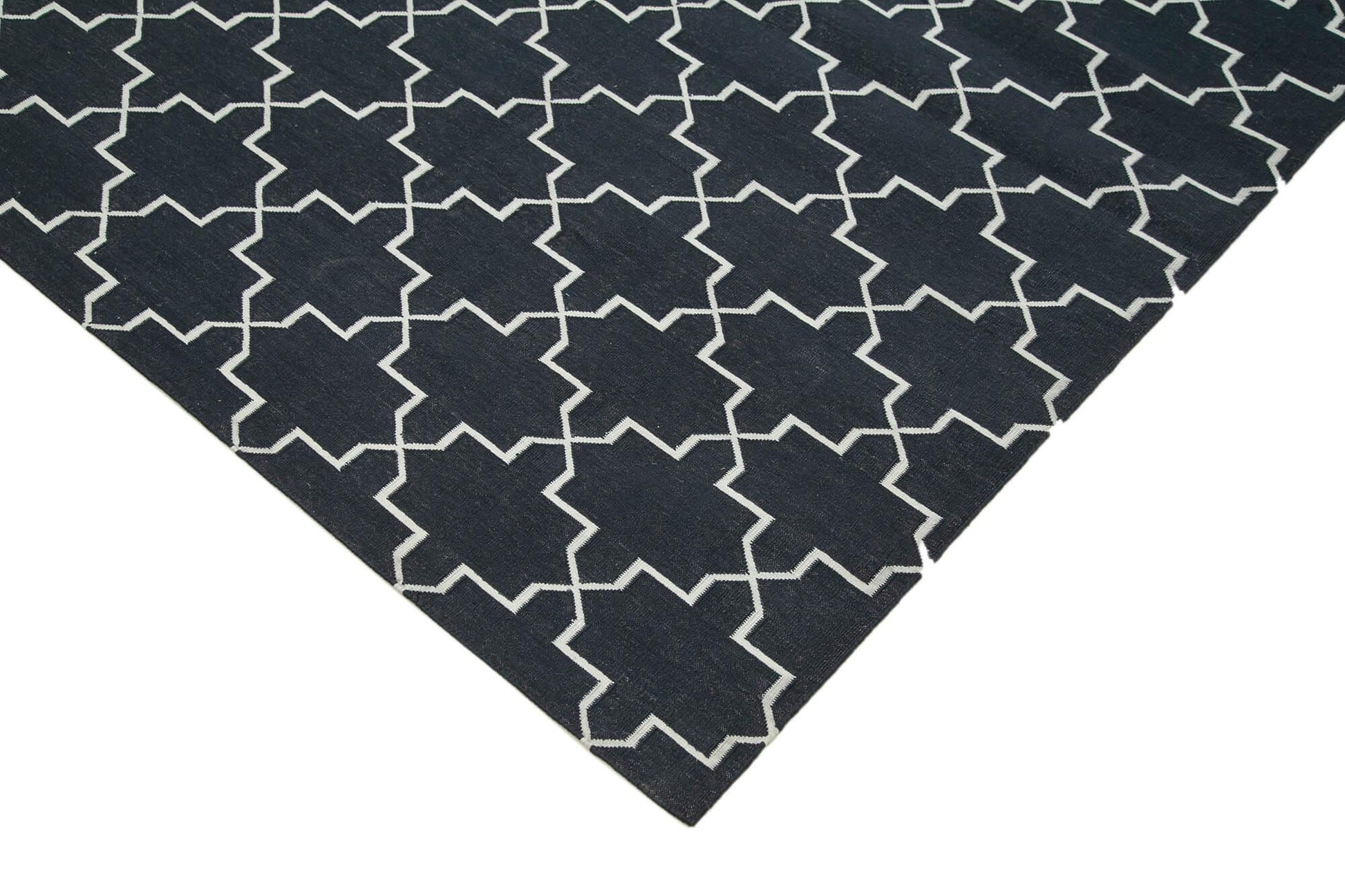 Geometric Duri Siyah Geometrik Pamuk Yün El Dokuma Halısı 280x365 Agacan