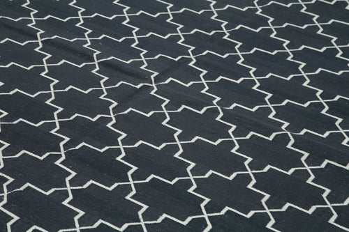 Geometric Duri Siyah Geometrik Pamuk Yün El Dokuma Halısı 280x365 Agacan