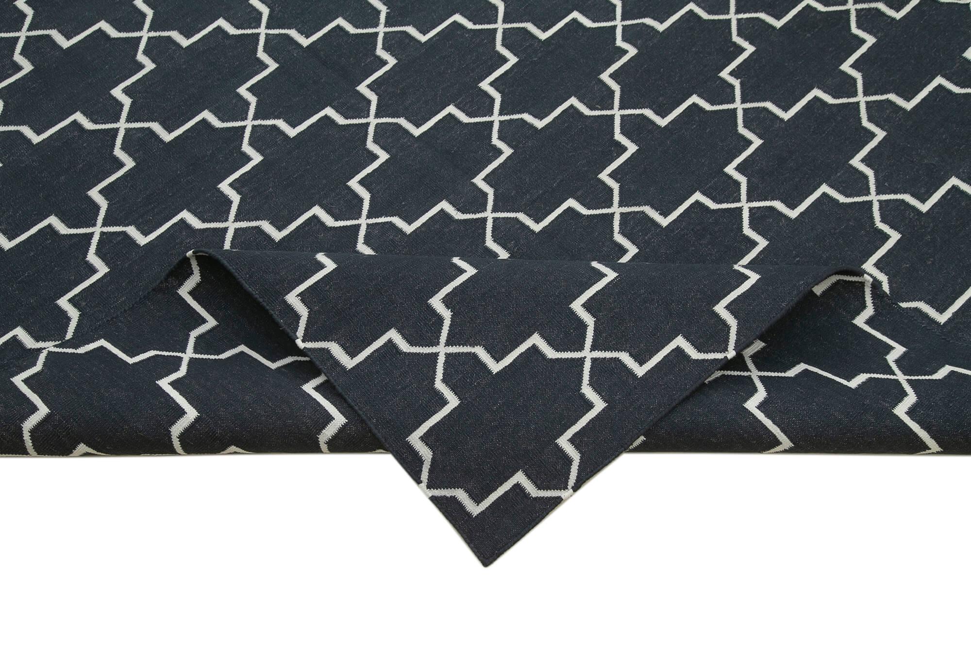 Geometric Duri Siyah Geometrik Pamuk Yün El Dokuma Halısı 280x365 Agacan
