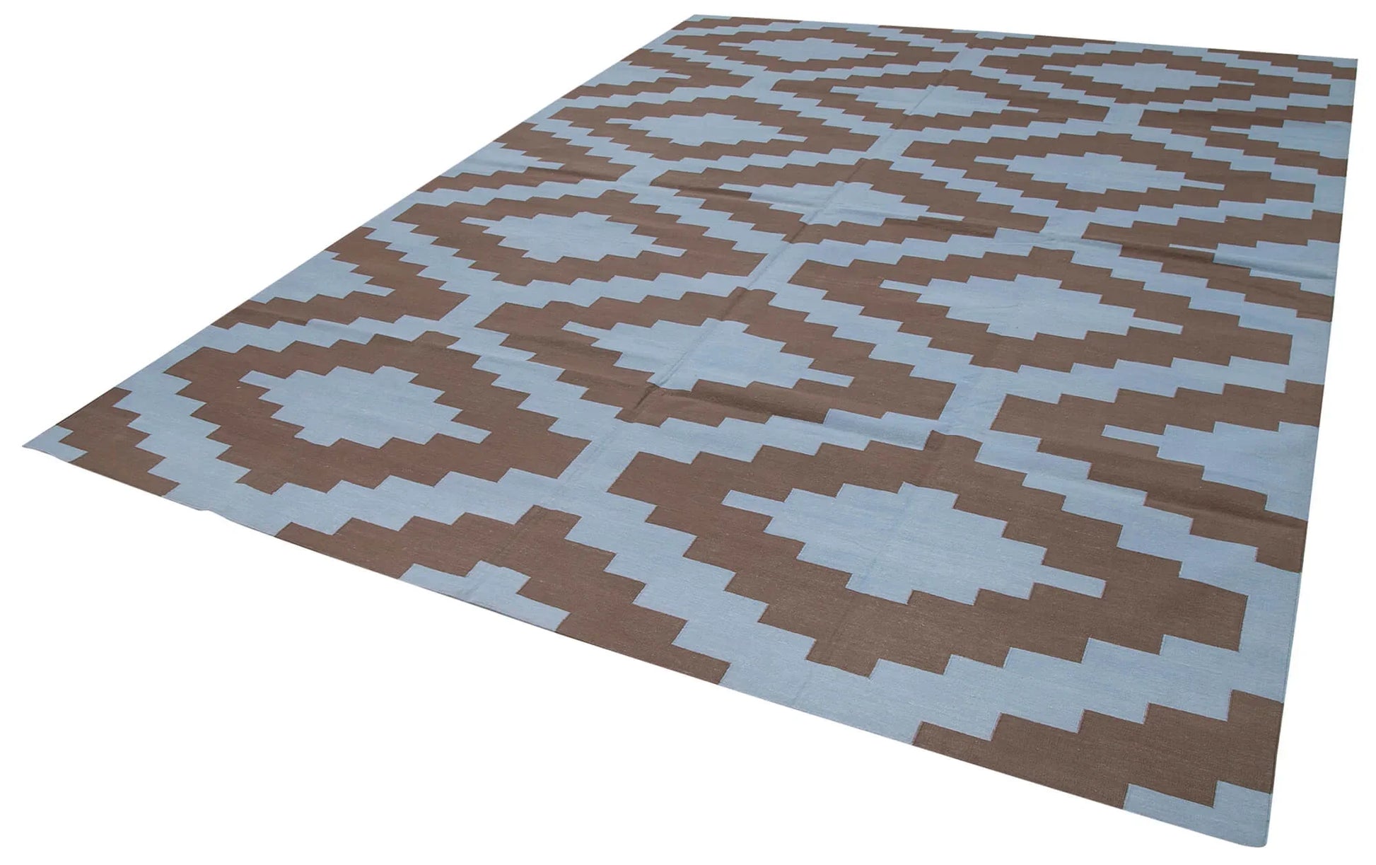 Geometric Duri Kahverengi Geometrik Pamuk Yün El Dokuma Halısı 277x363 Agacan