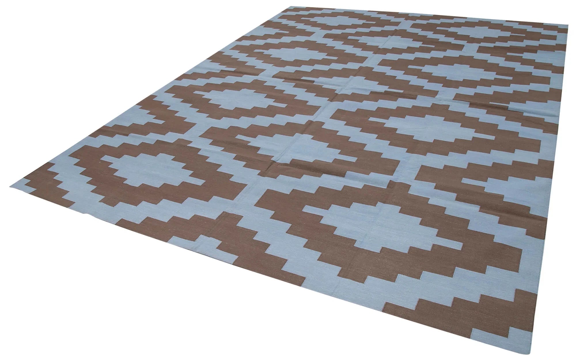 Geometric Duri Kahverengi Geometrik Pamuk Yün El Dokuma Halısı 277x363 Agacan