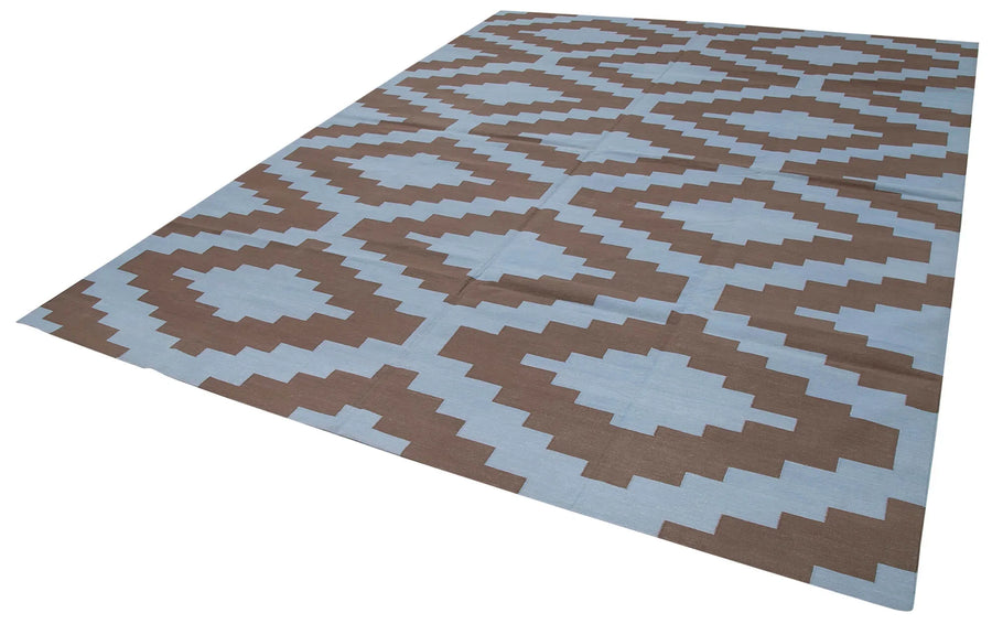 Geometric Duri Kahverengi Geometrik Pamuk Yün El Dokuma Halısı 277x363 Agacan