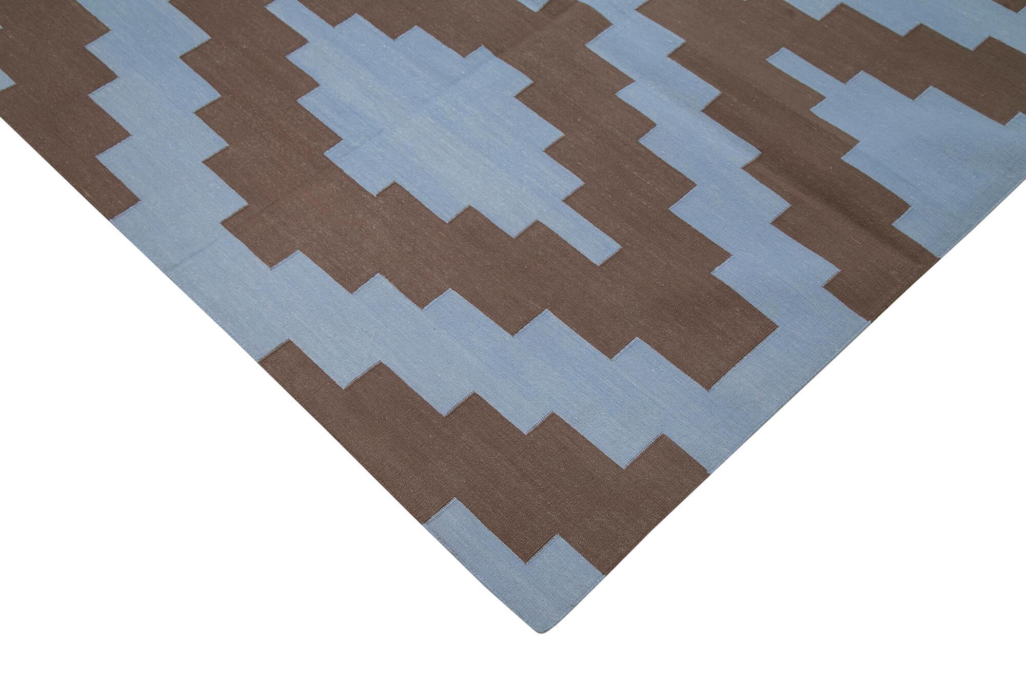 Geometric Duri Kahverengi Geometrik Pamuk Yün El Dokuma Halısı 277x363 Agacan