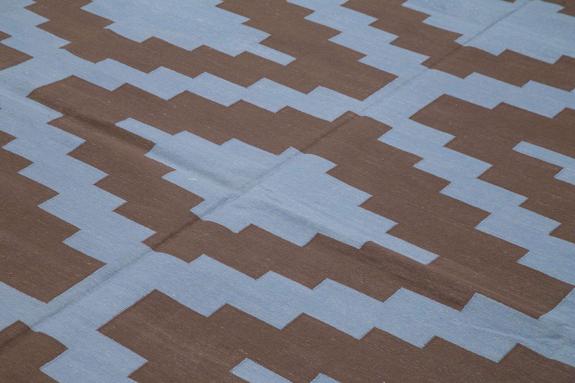 Geometric Duri Kahverengi Geometrik Pamuk Yün El Dokuma Halısı 277x363 Agacan