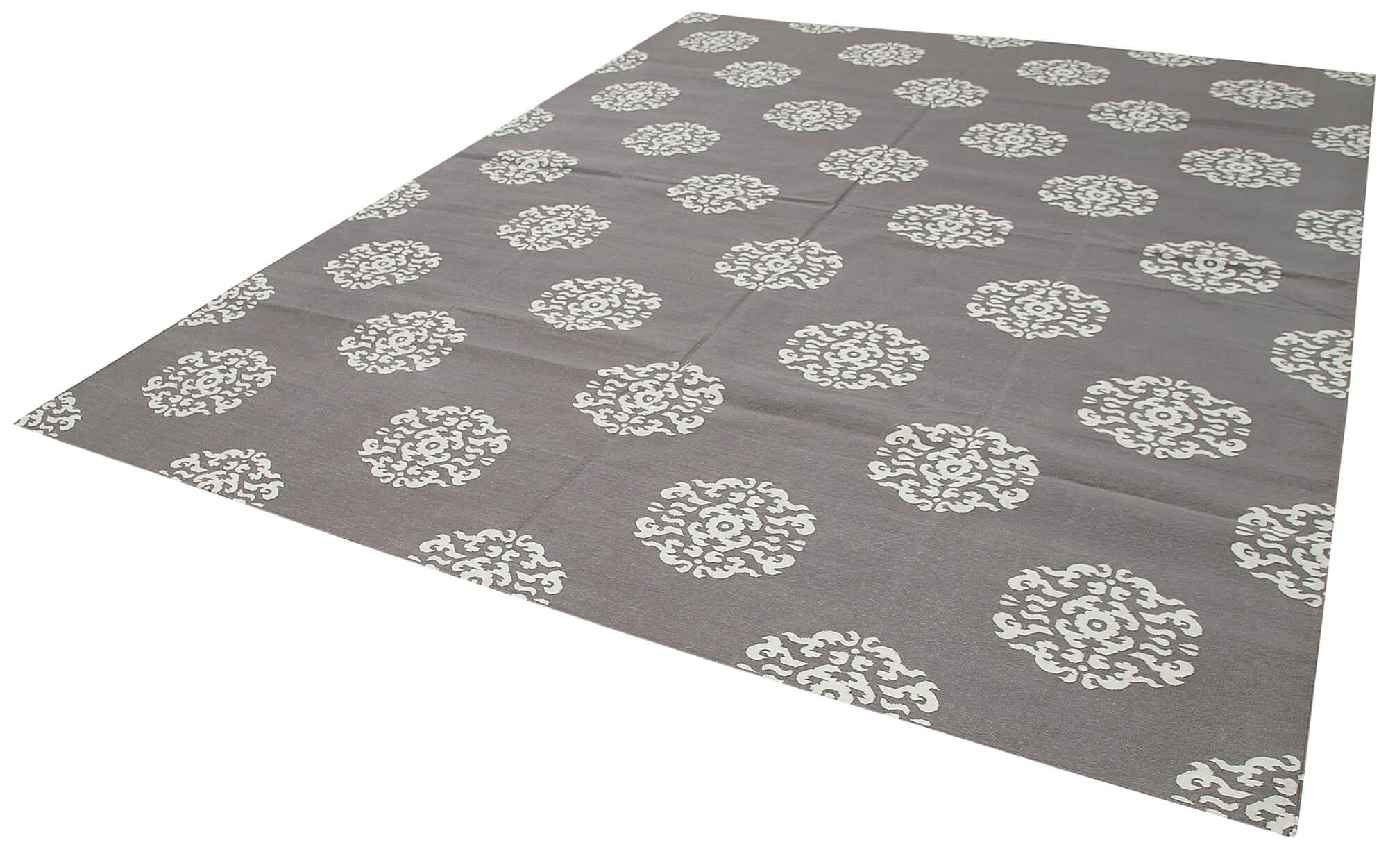 Geometric Duri Gri Geometrik Pamuk Yün El Dokuma Halısı 278x355 Agacan