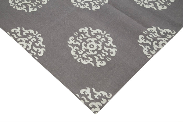 Geometric Duri Gri Geometrik Pamuk Yün El Dokuma Halısı 278x355 Agacan