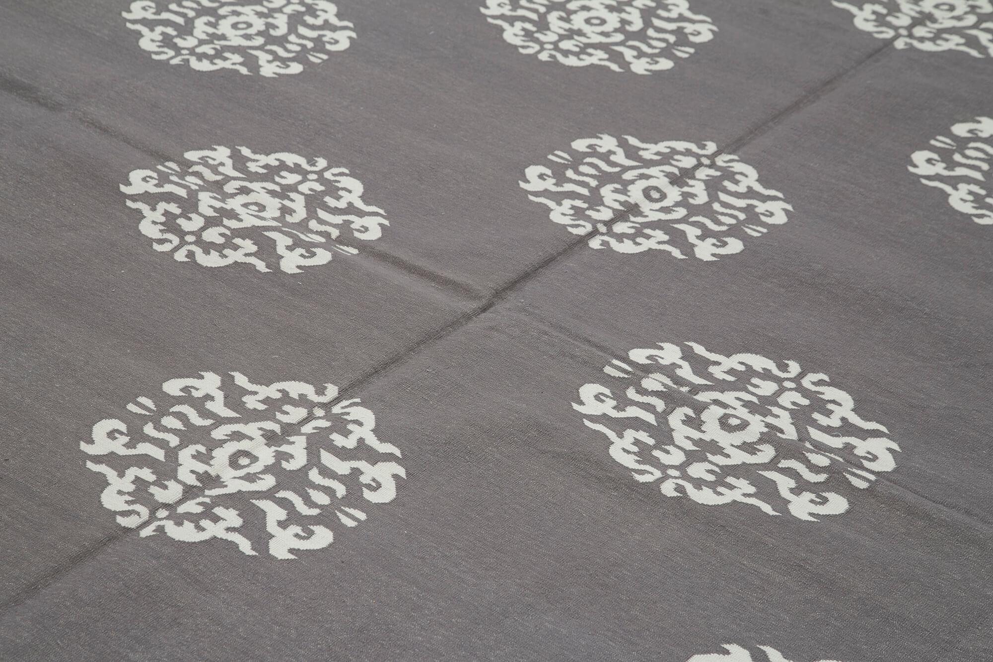 Geometric Duri Gri Geometrik Pamuk Yün El Dokuma Halısı 278x355 Agacan