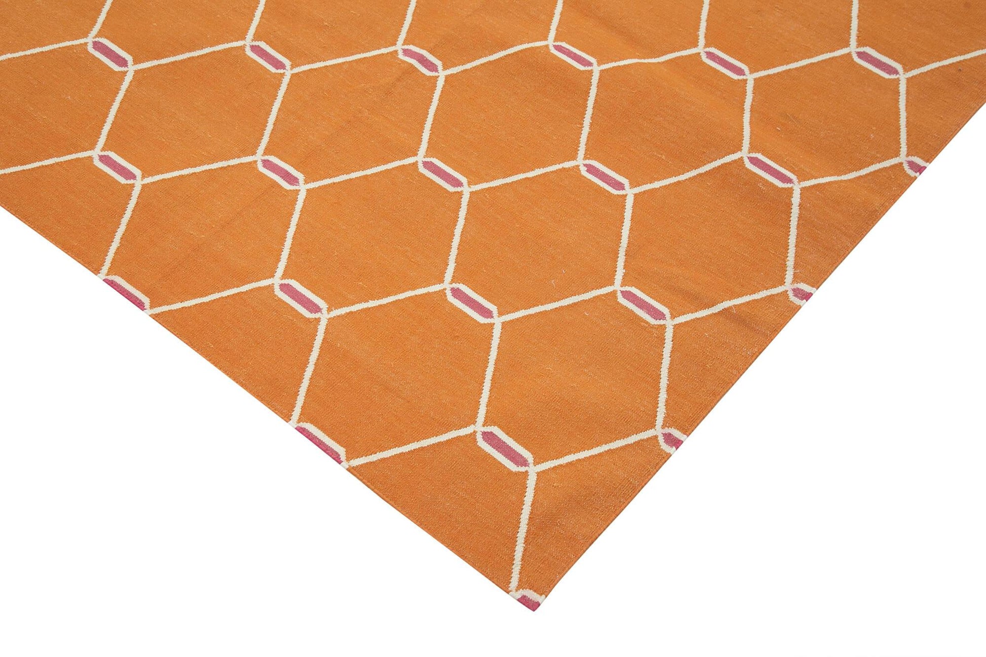Geometric Duri Turuncu Geometrik Pamuk Yün El Dokuma Halısı 273x362 Agacan