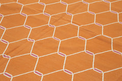 Geometric Duri Turuncu Geometrik Pamuk Yün El Dokuma Halısı 273x362 Agacan