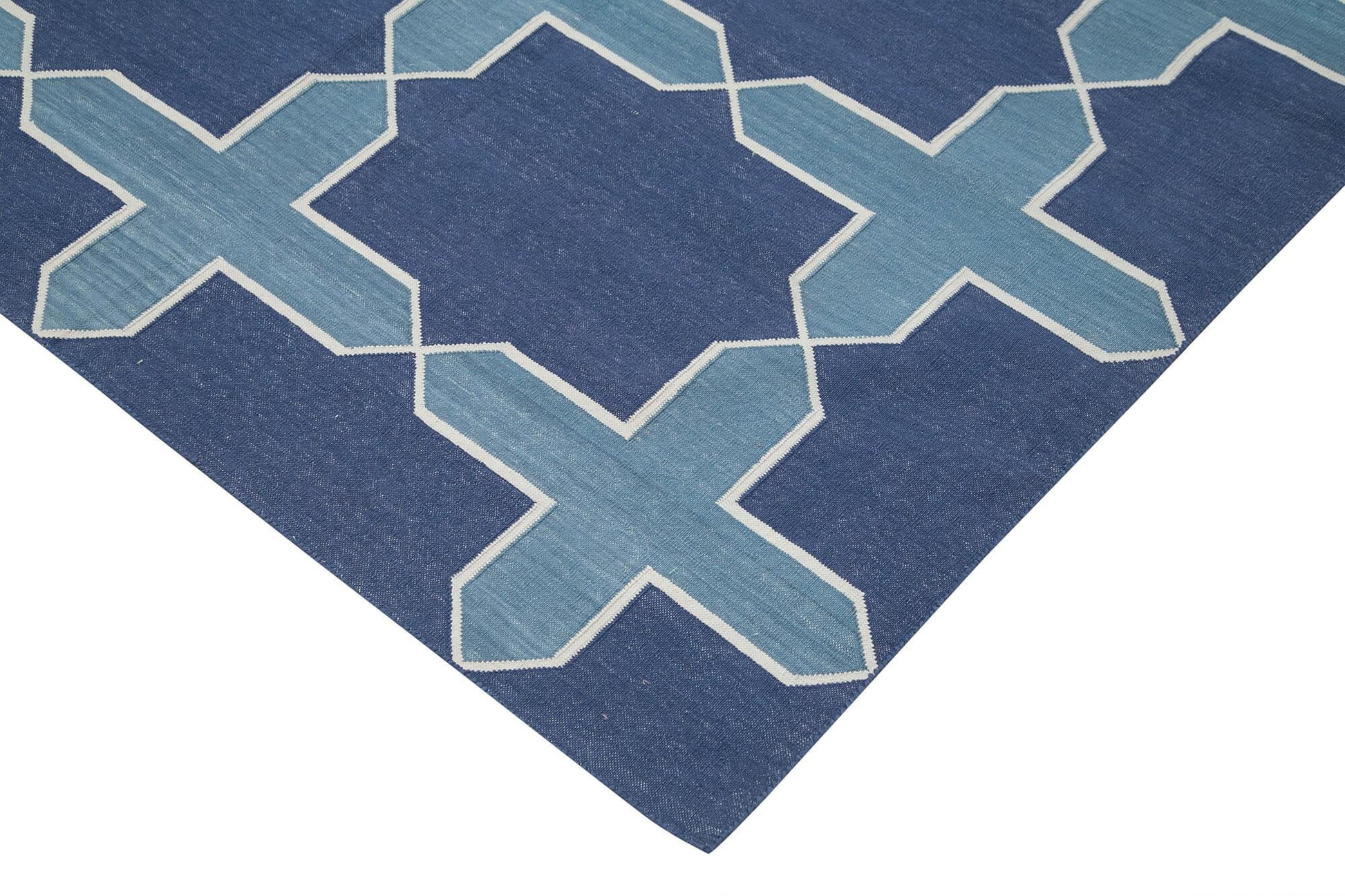 Geometric Duri Mavi Geometrik Pamuk Yün El Dokuma Halısı 280x358 Agacan