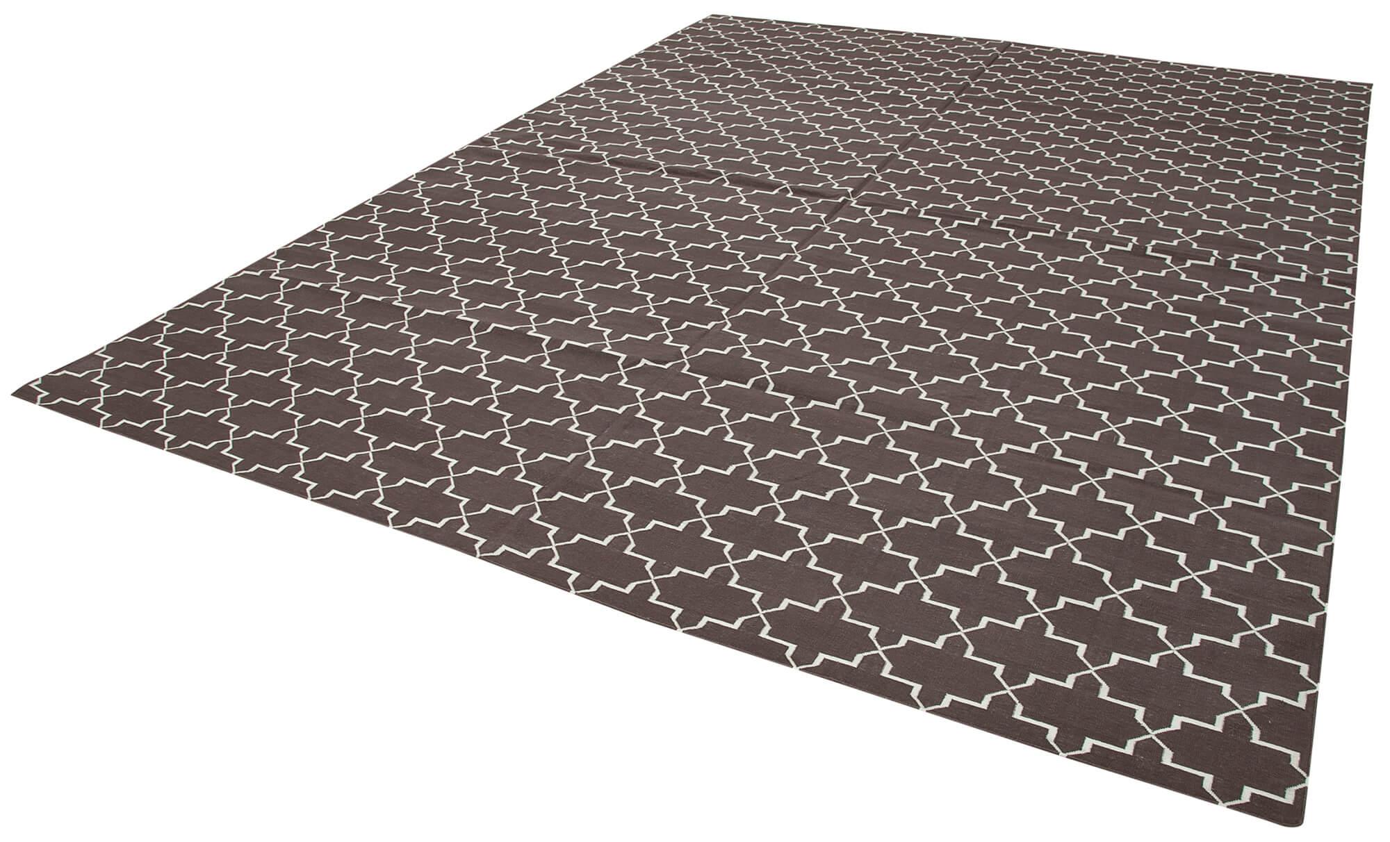 Geometric Duri Kahverengi Geometrik Pamuk Yün El Dokuma Halısı 285x362 Agacan
