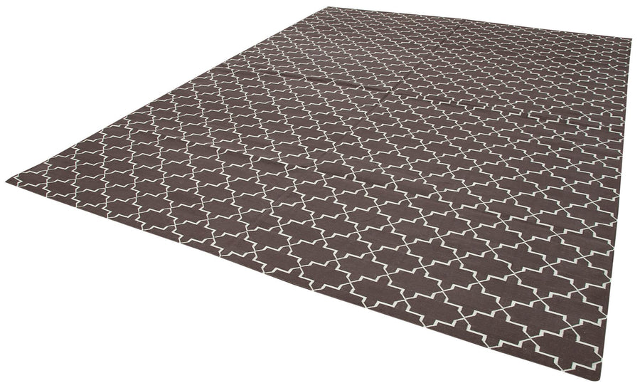 Geometric Duri Kahverengi Geometrik Pamuk Yün El Dokuma Halısı 285x362 Agacan