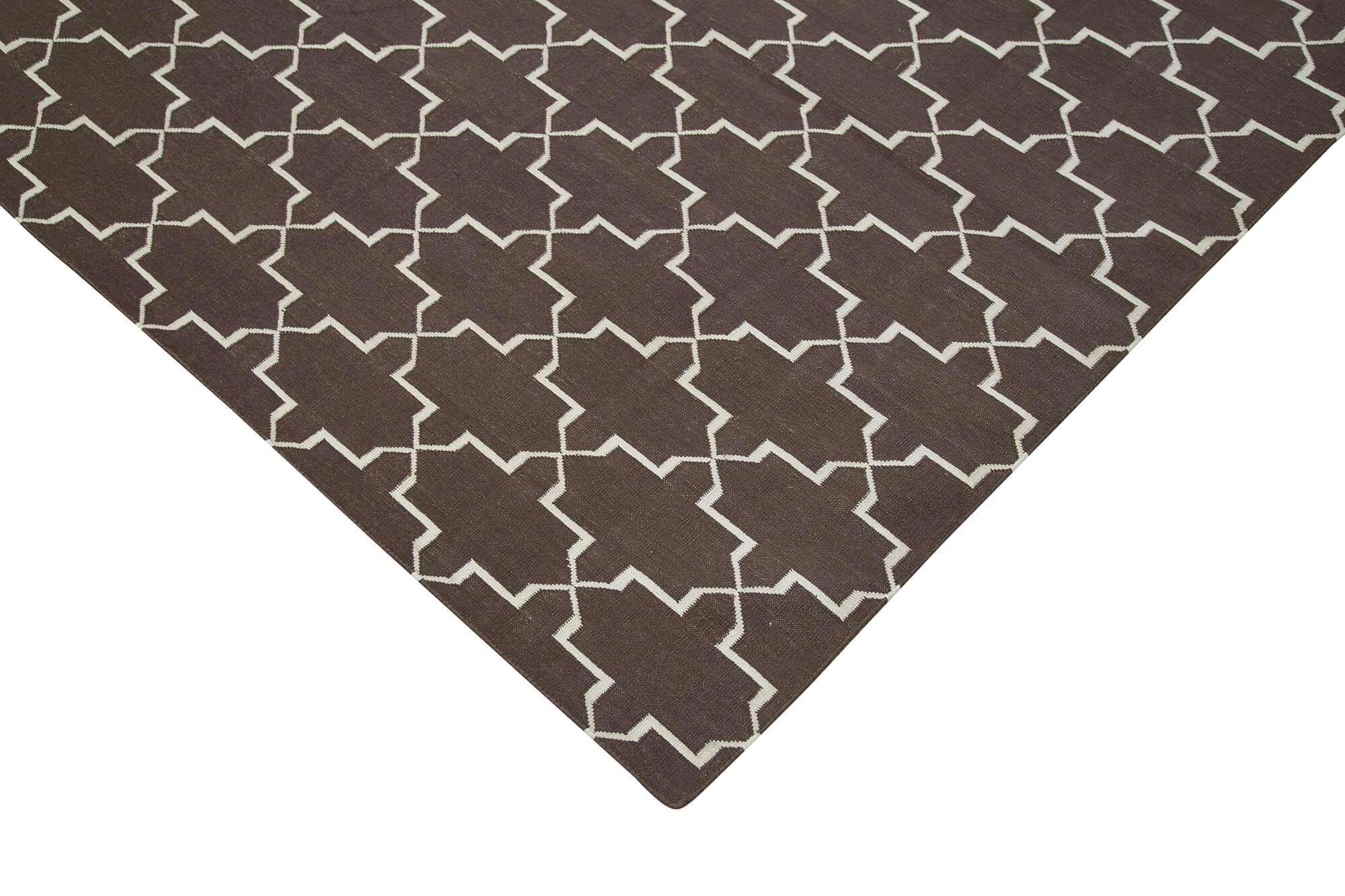 Geometric Duri Kahverengi Geometrik Pamuk Yün El Dokuma Halısı 285x362 Agacan