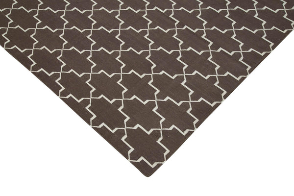 Geometric Duri Kahverengi Geometrik Pamuk Yün El Dokuma Halısı 285x362 Agacan
