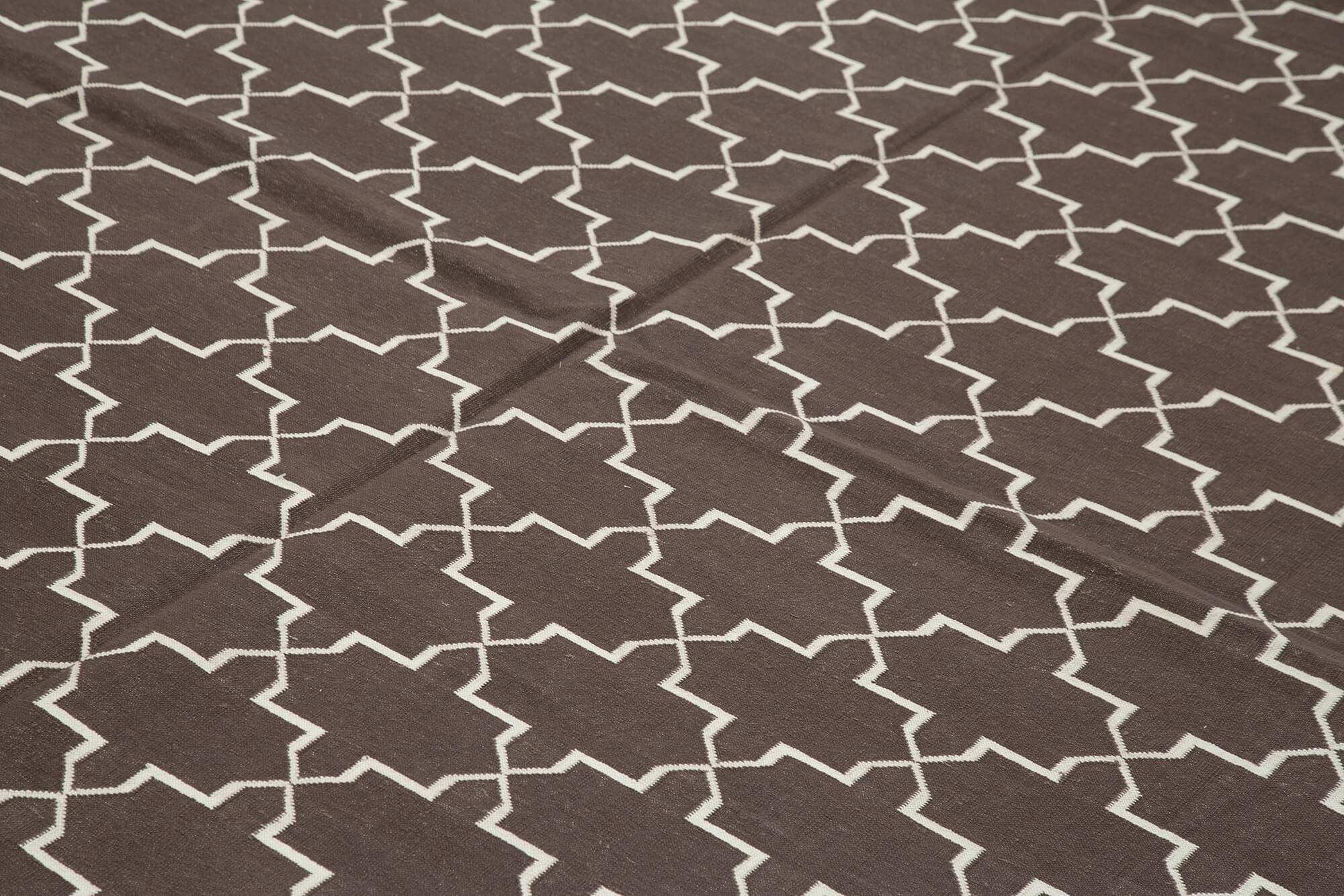 Geometric Duri Kahverengi Geometrik Pamuk Yün El Dokuma Halısı 285x362 Agacan