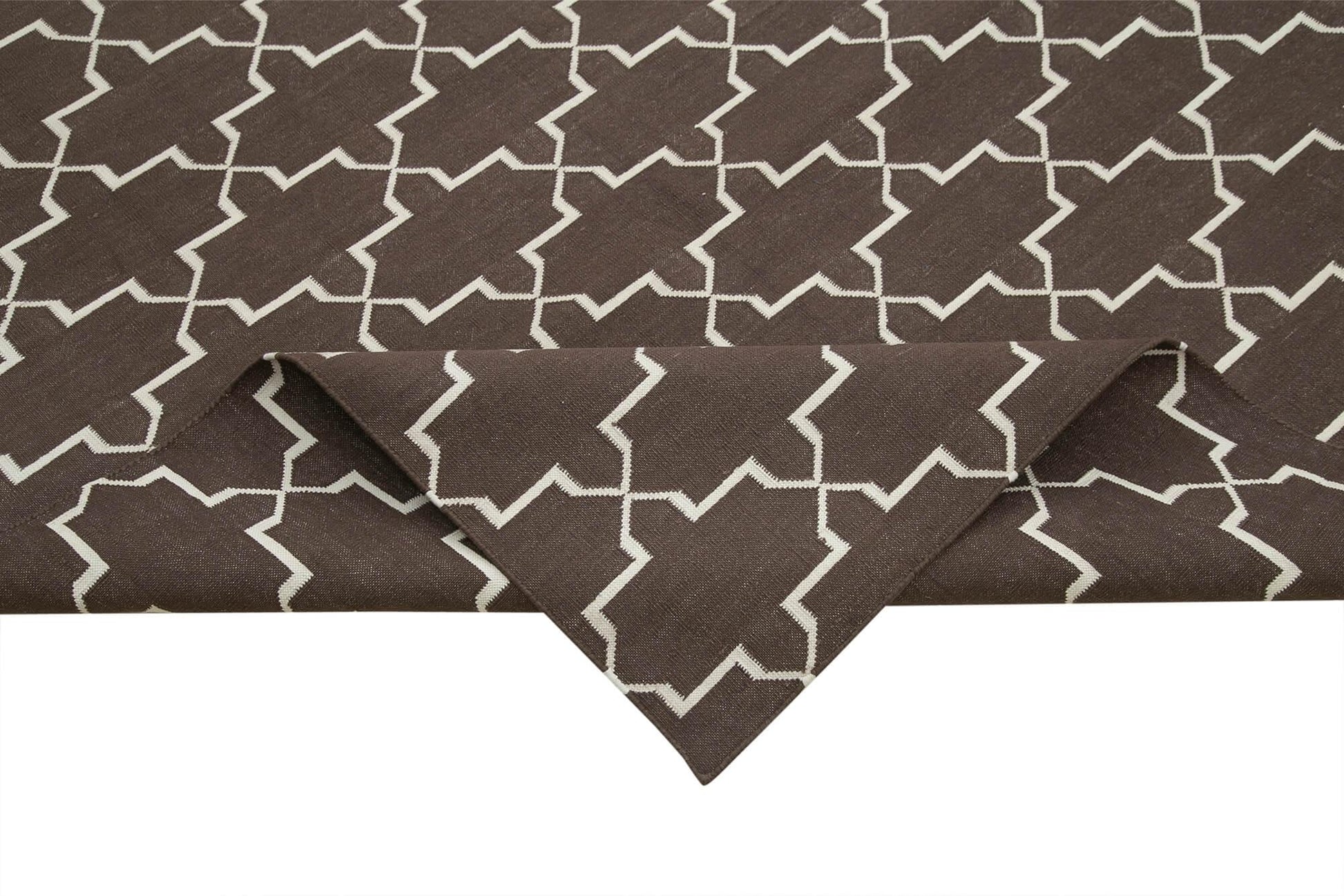 Geometric Duri Kahverengi Geometrik Pamuk Yün El Dokuma Halısı 285x362 Agacan