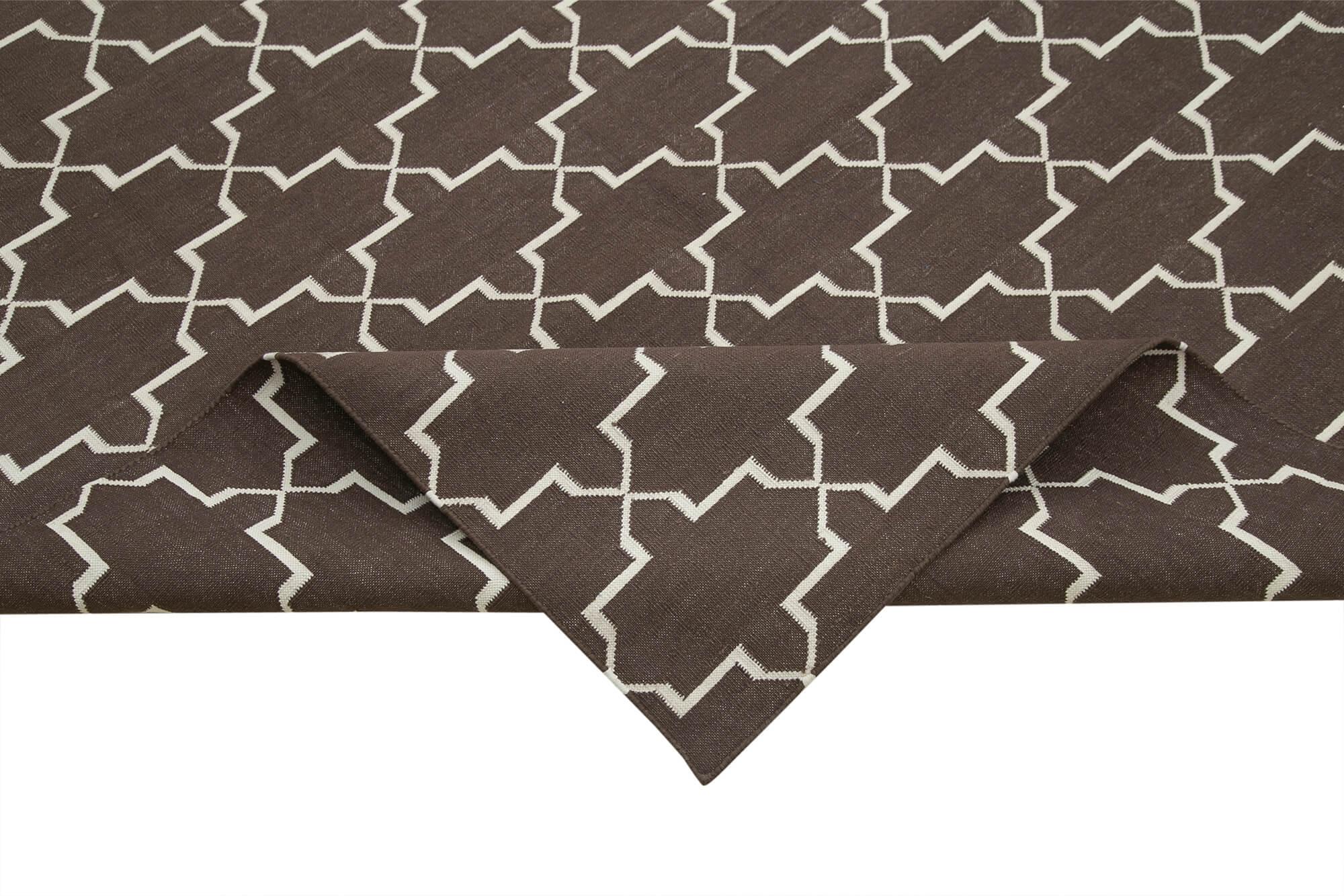 Geometric Duri Kahverengi Geometrik Pamuk Yün El Dokuma Halısı 285x362 Agacan