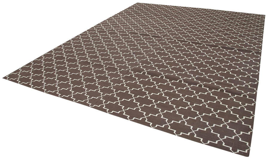Geometric Duri Kahverengi Geometrik Pamuk Yün El Dokuma Halısı 281x362 Agacan