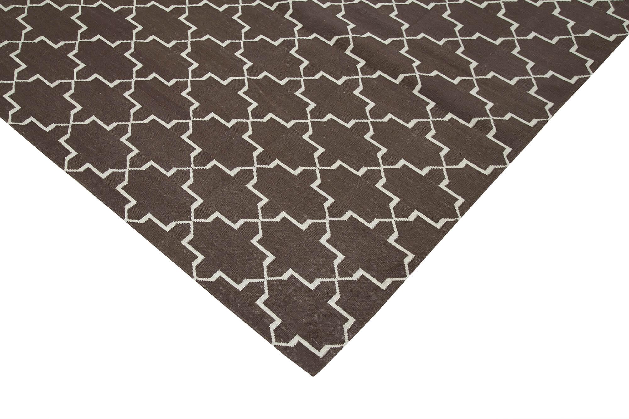 Geometric Duri Kahverengi Geometrik Pamuk Yün El Dokuma Halısı 281x362 Agacan