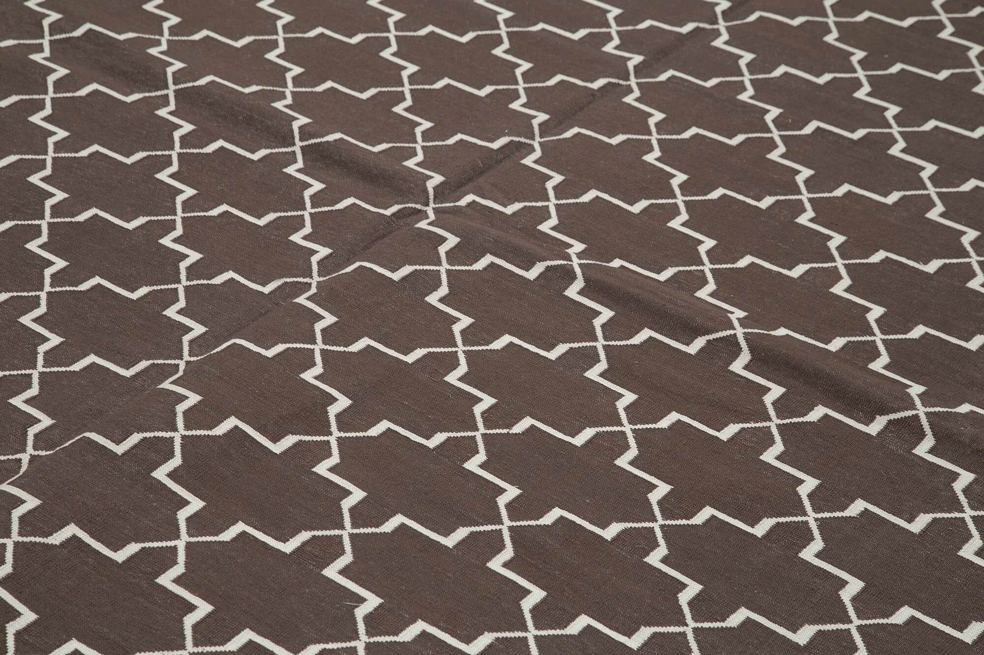 Geometric Duri Kahverengi Geometrik Pamuk Yün El Dokuma Halısı 281x362 Agacan