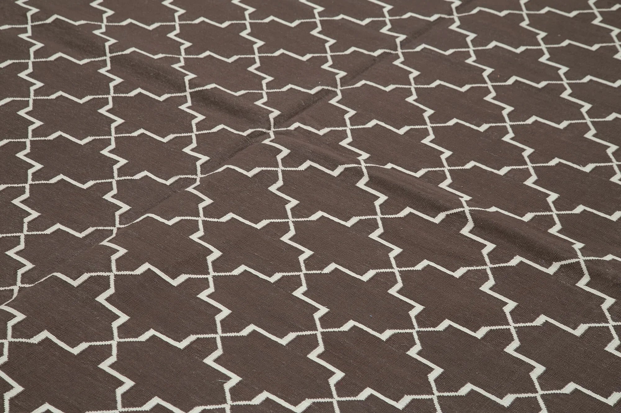 Geometric Duri Kahverengi Geometrik Pamuk Yün El Dokuma Halısı 281x362 Agacan