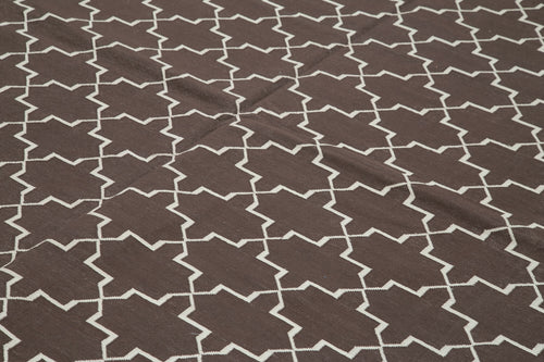 Geometric Duri Kahverengi Geometrik Pamuk Yün El Dokuma Halısı 281x362 Agacan