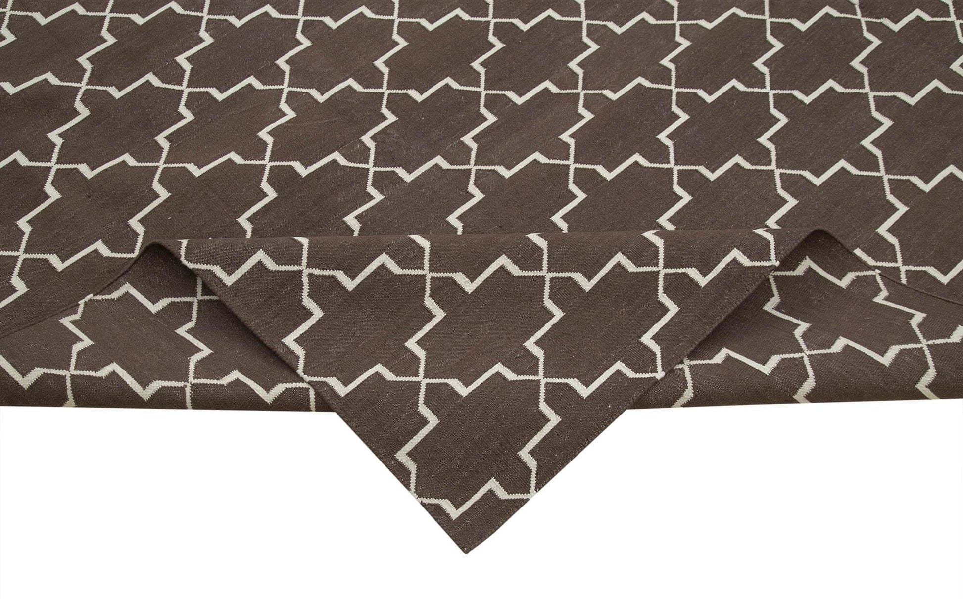 Geometric Duri Kahverengi Geometrik Pamuk Yün El Dokuma Halısı 281x362 Agacan