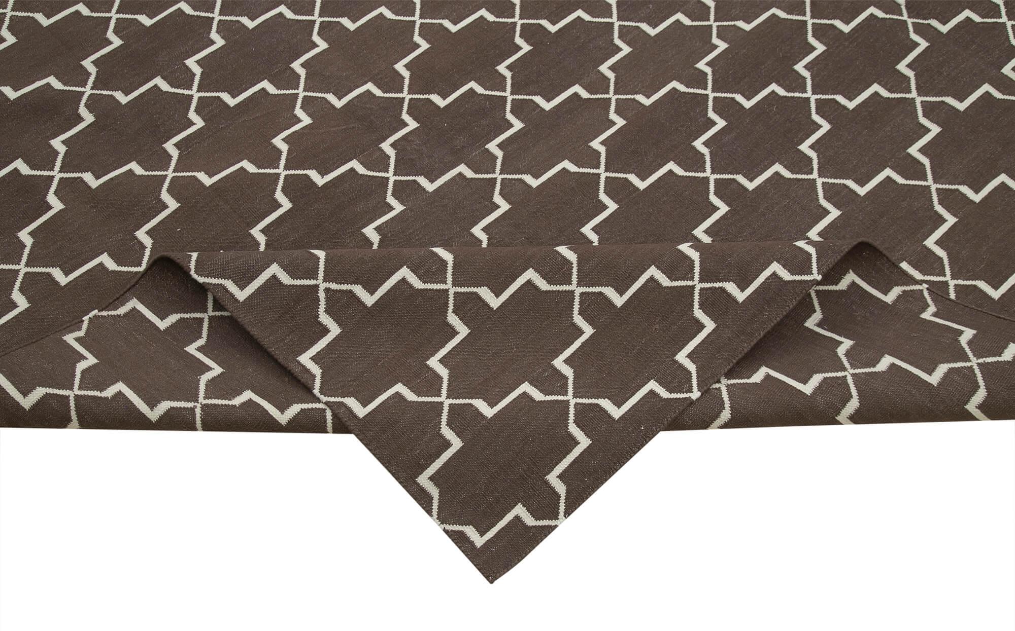 Geometric Duri Kahverengi Geometrik Pamuk Yün El Dokuma Halısı 281x362 Agacan