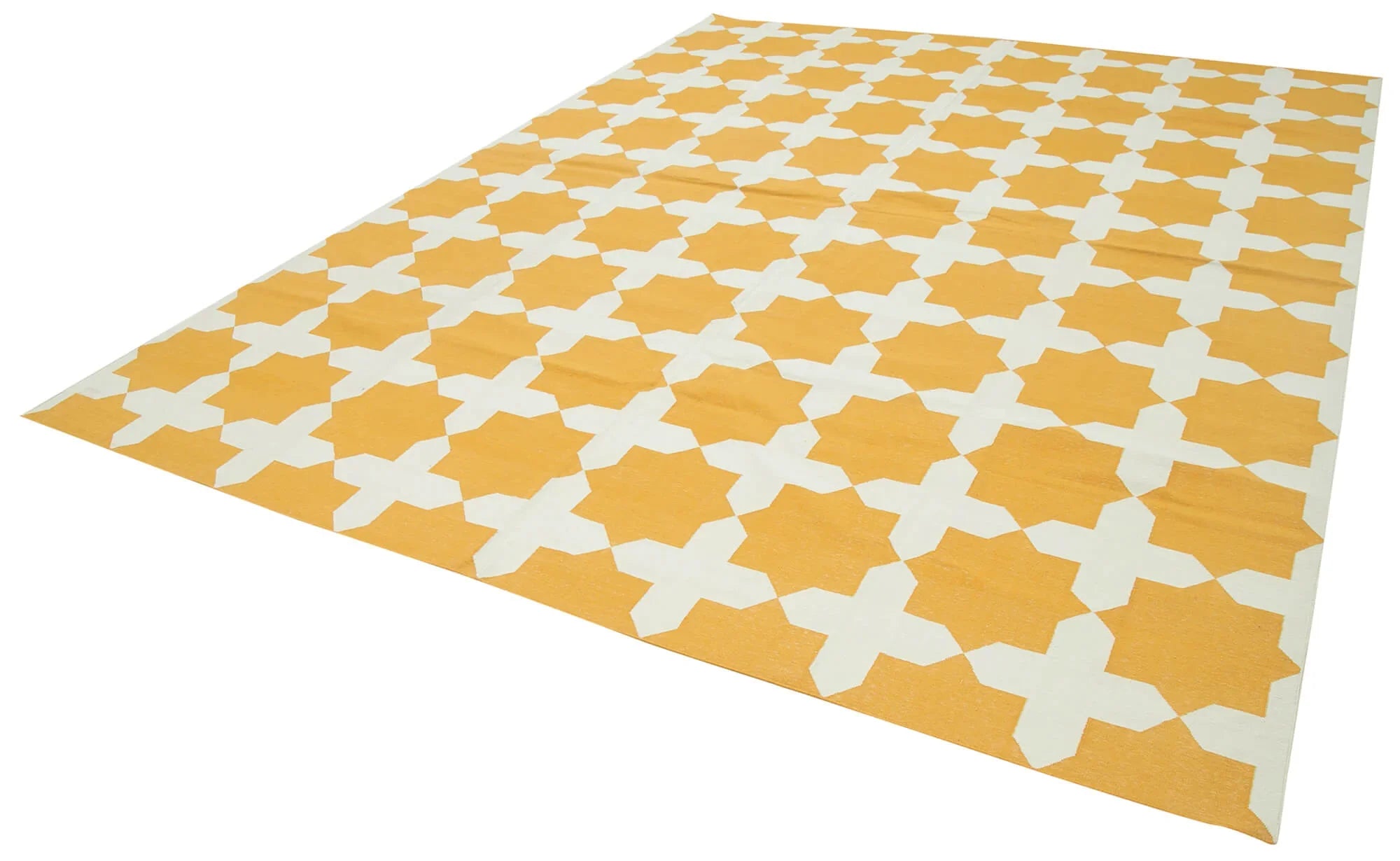 Geometric Duri Sarı Geometrik Pamuk Yün El Dokuma Halısı 280x357 Agacan