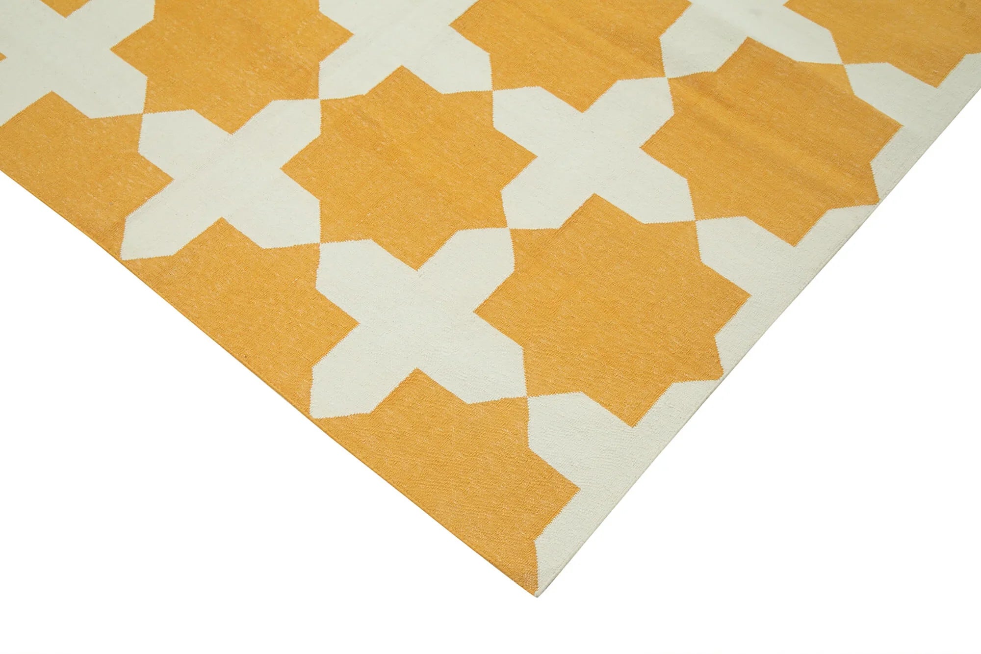 Geometric Duri Sarı Geometrik Pamuk Yün El Dokuma Halısı 280x357 Agacan