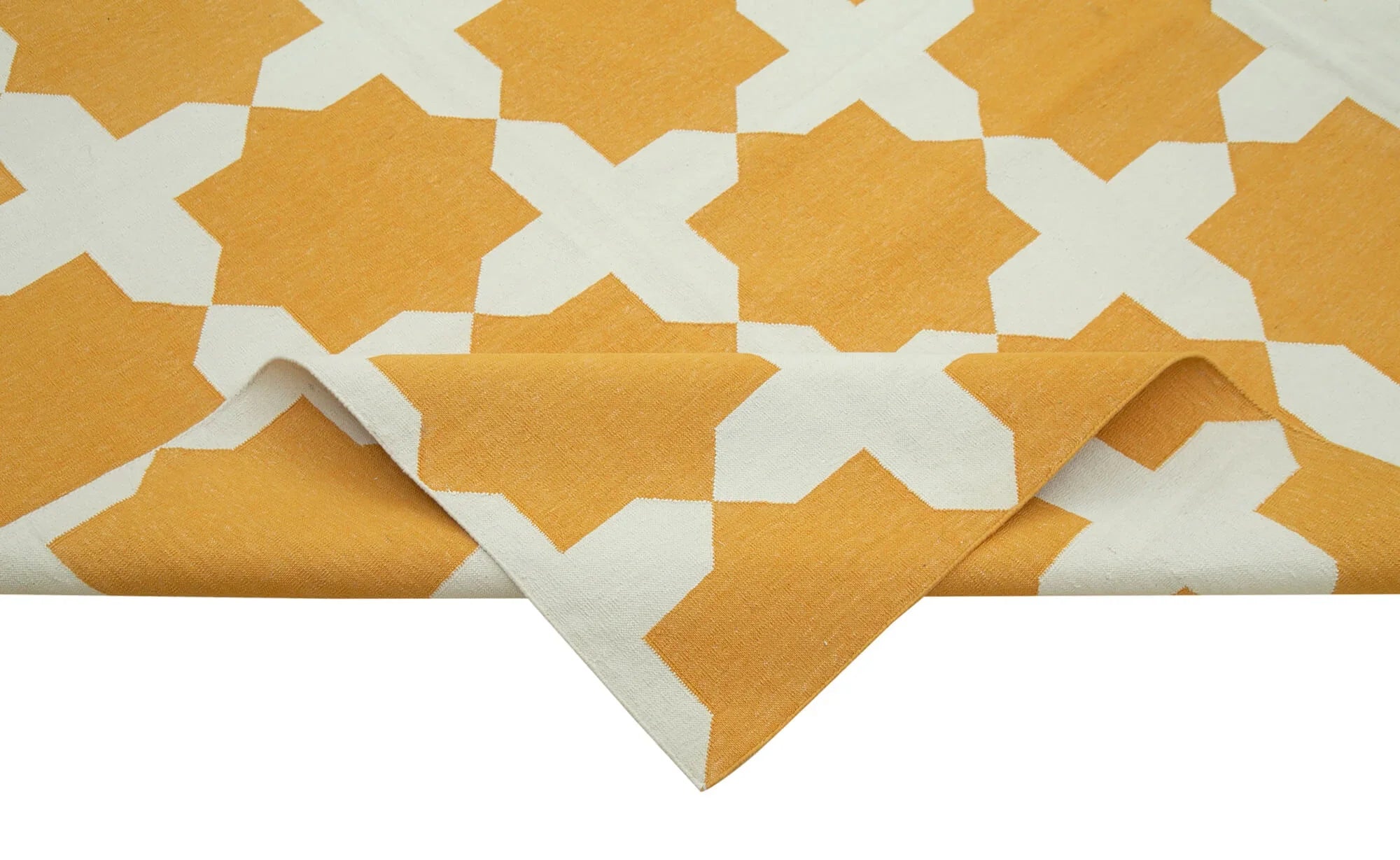 Geometric Duri Sarı Geometrik Pamuk Yün El Dokuma Halısı 280x357 Agacan