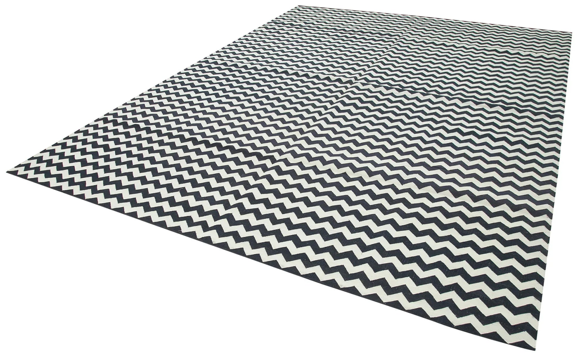 Geometric Duri Siyah Geometrik Pamuk Yün El Dokuma Halısı 275x369 Agacan