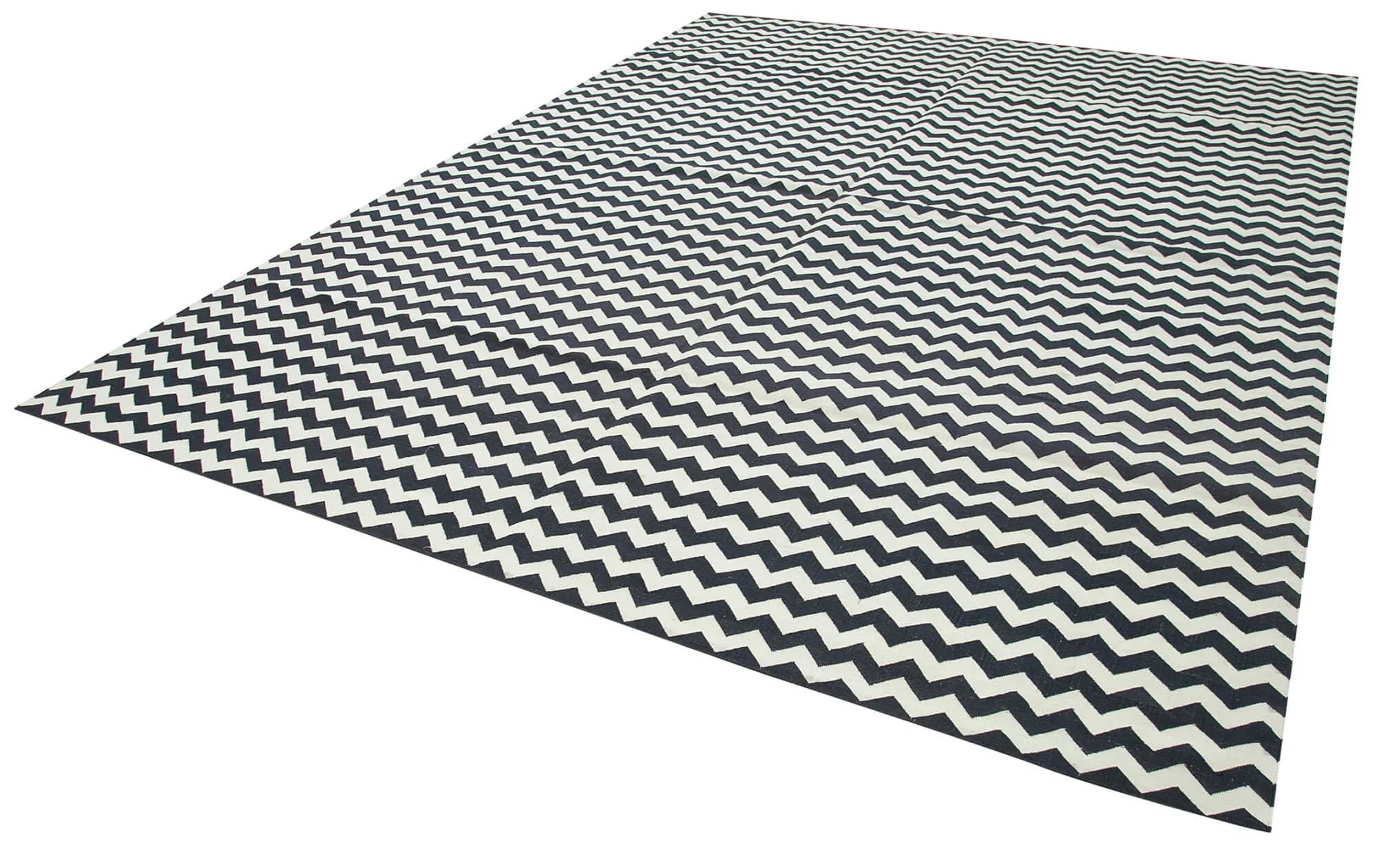 Geometric Duri Siyah Geometrik Pamuk Yün El Dokuma Halısı 275x369 Agacan